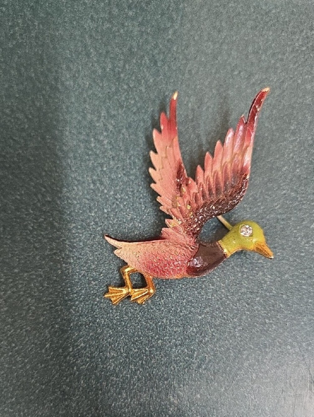Enamel Mallard Duck Vintage Brooch in Green and Brown - Classic Bird Pin 1960s